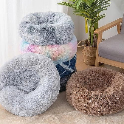 Nisrada Dog Bed for Small Medium Large Dogs, 27 inch Calming Dogs Bed, Washable-Round Cozy Soft Pet Bed for Puppy and Kitten with Slip-Resistant Bottom