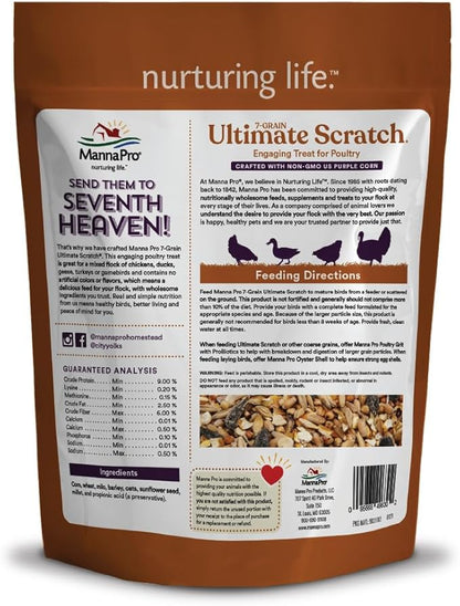 Manna Pro 7-Grain Ultimate Chicken Scratch – Non-GMO Scratch Grain Treat for Chickens, Hens and Other Birds – Natural Multigrain Blend for Poultry and Backyard Flocks – 10 lb Bag