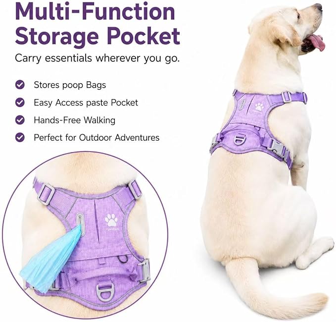 No Pull Dog Harness with Built-in Hidden AirTag & GPS Tracker Holder, Reflective Adjustable Escape-Proof Vest Harness for Small & Medium Dogs (Purple, XL)