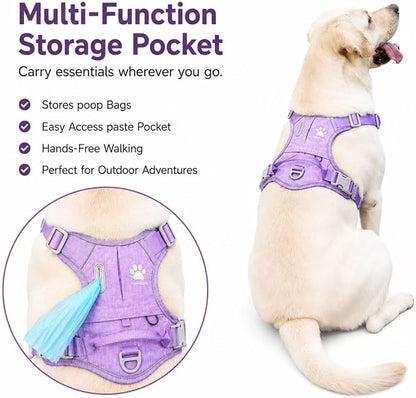 No Pull Dog Harness with Built-in Hidden AirTag & GPS Tracker Holder, Reflective Adjustable Escape-Proof Vest Harness for Small & Medium Dogs (Purple, L)