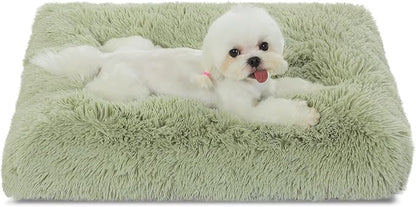 Bedfolks Waterproof Dog Crate Pad, Plush Dog Kennel Bed with Removable Cover, Faux Fur, Washable, 23"x18", Sage Green