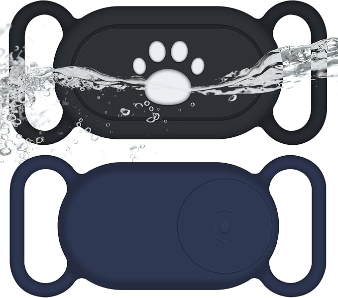 for Samsung Galaxy SmartTag2 Dog Collar Holder, 2 Pack Waterproof Anti-Lost Silicone Case for Galaxy Smart Tag 2 for Pet Dog Cat Collars (Black/Navy Blue)