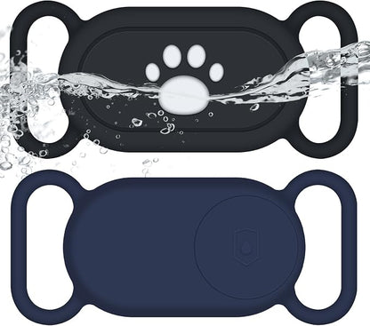 for Samsung Galaxy SmartTag2 Dog Collar Holder, 2 Pack Waterproof Anti-Lost Silicone Case for Galaxy Smart Tag 2 for Pet Dog Cat Collars (Black/Navy Blue)