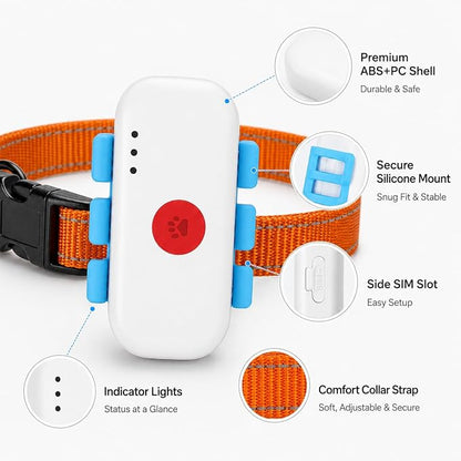 4G GPS Pet Tracker for Dogs & Cats, Real-Time GPS Tracking Device with Geo-Fence Alerts, Location History, Sound Pet Finder, IPX4 Water-Resistant, 1000mAh Rechargeable Battery, App Control