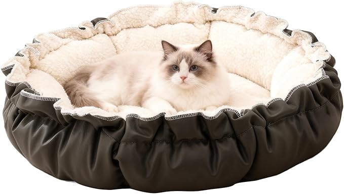 Cat Beds for Indoor Cats,Washable Round Pet Bed for Puppy and Kitty,Super Soft Durable Fabric Pet Beds, Washable Luxury Cat & Dog Bed 24.8inch