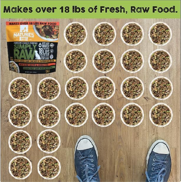 Nature's Diet Simply Raw® Freeze-Dried Raw Whole Food Meal - Makes 18 Lbs Fresh Raw Food With Muscle, Organ, Bone Broth, Whole Egg, Superfoods, Fish Oil Omega 3, 6, 9, Probiotics, Prebiotics (Chicken)