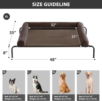 RRPETHOME Large Elevated Cooling Dog Bed, Raised Dog Cot Beds for Large Dogs, Elevated Outdoor Pet Cot, Chew Proof Portable Cooling Pet Cot with Skid-Resistant Feet and Breathable Mesh