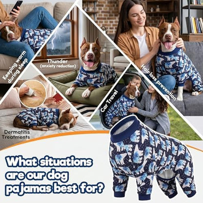 LovinPet Big Dog Pajamas, Pet PJs, Full Coverage, Blue Triangle Print, 3XL