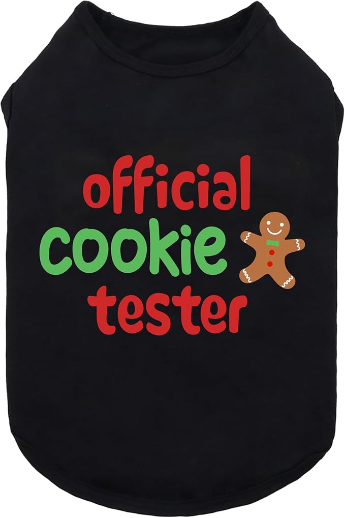 Fitwarm Official Cookie Tester Funny Dog Shirt, Christmas Dog Clothes for Small Dogs Boy Girl, Holiday Doggy Tshirt, Pet Outfit, Gingerbread, Black, Red, Green, XS