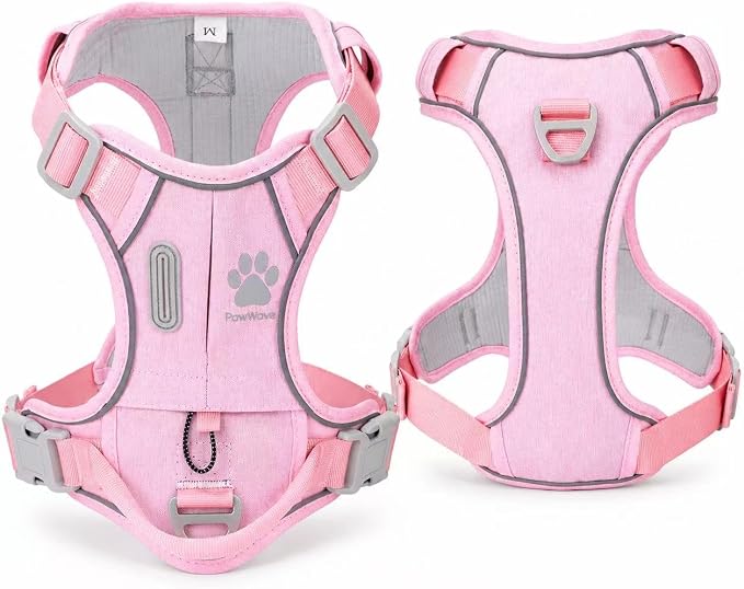 No Pull Dog Harness with Built-in Hidden AirTag & GPS Tracker Holder, Reflective Adjustable Escape-Proof Vest Harness for Small & Large Dogs (Pink, L)