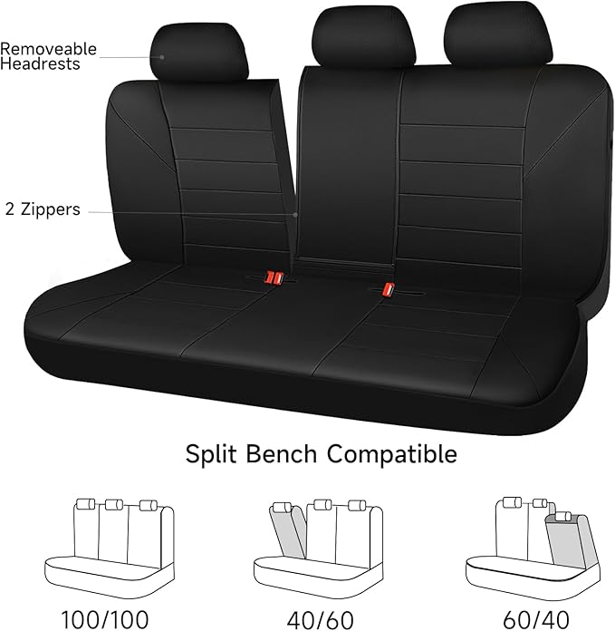 CAR PASS Neoprene Back Seat Cover, Universal Waterproof Bench Rear Seat Cover Universal Wetsuit Car Seat Cover Fit 95% Automotive Interior Covers for Cars Sedans SUVs (Rear,All Black)