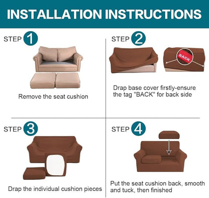 Turquoize 3 Piece Sofa Covers for 2 Cushion Couch Sofa Slipcover Soft Cover for Dogs-Washable Furniture Covers with 2 Individual Cushion Covers, Feature Jacquard Fabric(Loveseat, Caramel)