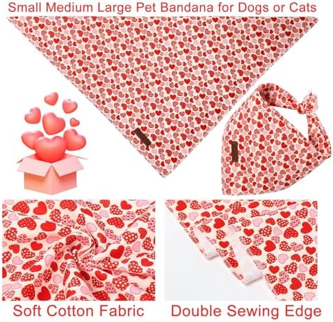 Valentine’s Dog Bandana, UP URARA PUP Valentine Triangle Bid Scarf for Girl Boy Small Medium Dogs or Cats, Adorable Puppy Wedding & Valentine’s Bandana, Cute Soft Cotton Pet Kerchief, S