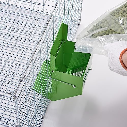 Metal Small Animal Feeder with Lid, Heavy Duty, Large Capacity Food Dispenser, Great for Rabbits, Guinea Pigs, Chinchillas and Other Small Animals. (4.6 inch, Green) (Pack of 2)
