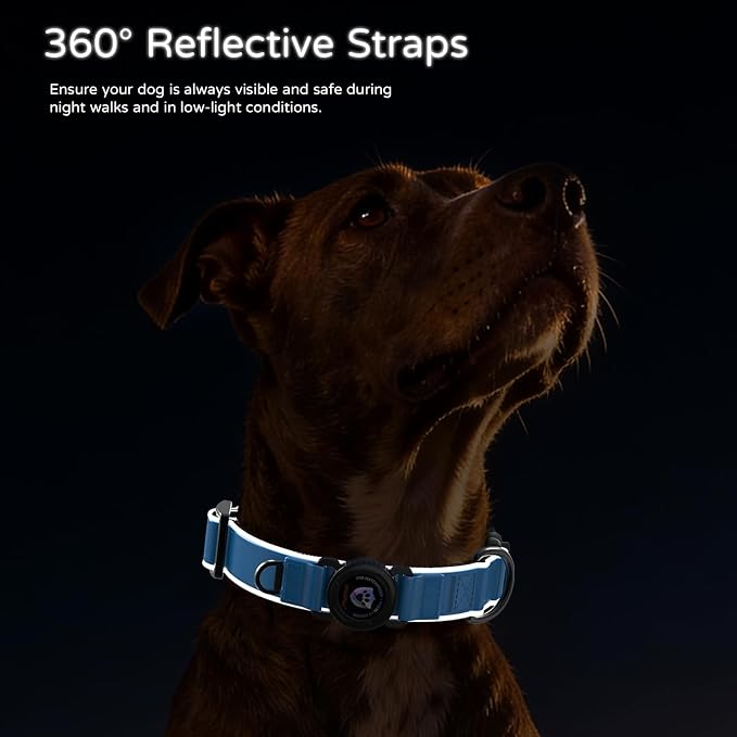 Airtag Dog Collar, Dog Collar with airtag Holder, IP68 Waterproof Leather Dog Collar with Metal Buckle & Lockable Airtag Holder, Heavy Duty Adjustable for Small Medium Large Dogs (Blue M)