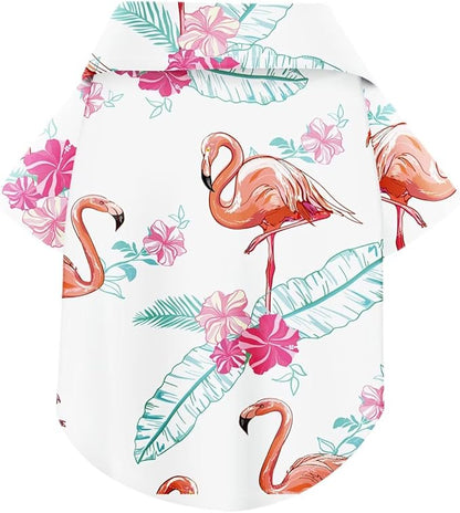 Hawaiian Dog Shirt – Lightweight and Breathable Summer T-Shirt with Tropical Prints, Fun Beach Outfit for Small, Medium, and Large Dogs, Perfect for Hot Days and Outdoor Vacation.Flamingo XXL