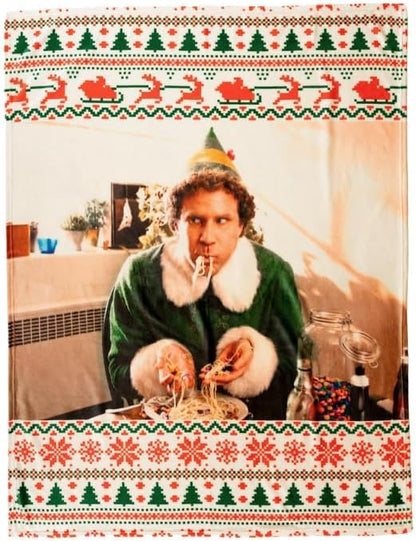 Elf The Movie Buddy Spaghetti Holiday Christmas Bedding Soft Plush Blanket Throw, 46 in x 60 in, (Officially Licensed Product) by Franco