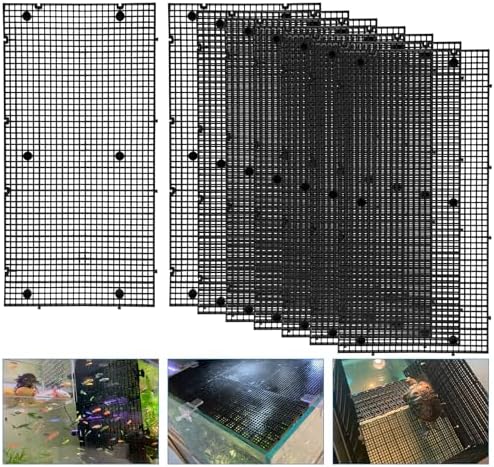 Plastic Egg Crate Grip Panel Fish Tank Divider Aquarium Divider Filter Bottom Fish Tank Isolation Board Egg Crate Tray (Black, 8pcs 11.8X5.9 Inch with 0.15 Inch Hole)