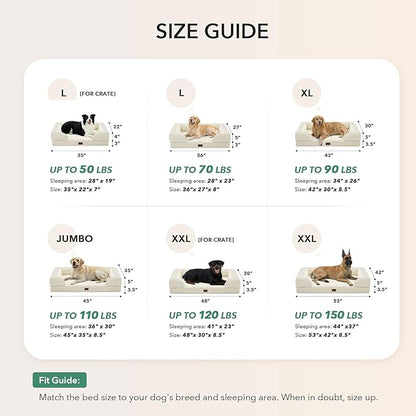 Orthopedic XXL Dog Beds, Waterproof Memory Foam Big Pet Bed for Extra Large Sized Dogs 53x42Inch, Non-Slip Bottom and Egg-Crate Foam Dog Couch Bed with Washable Removable Cover, Beige