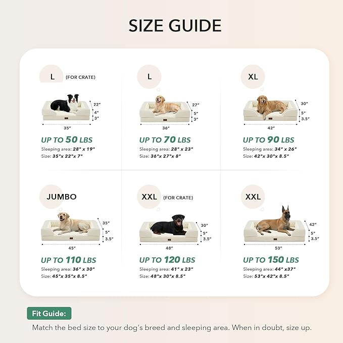 Orthopedic Dog Beds for Large Sized Dogs, Waterproof Memory Foam Large Pet Bed with Sides 35x22Inch, Non-Slip and Egg-Crate Foam Big Dog Couch Bed with Removable Washable Cover, Beige