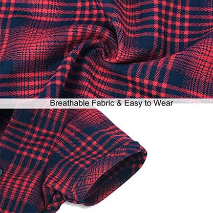 Dog Plaid Shirt for Small Dogs & Cat Snap Clothes Collared Tee Red#2 - XS