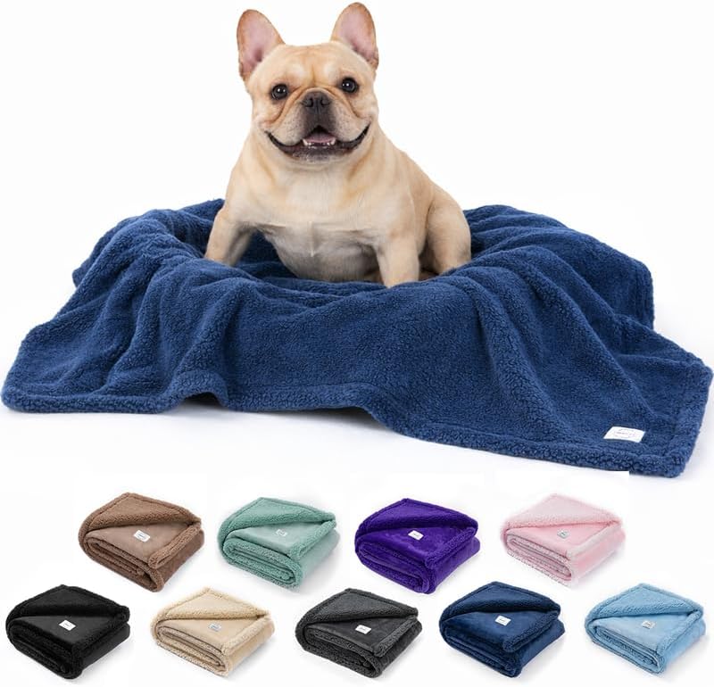Navy Blue Dog Blanket for Pets Reversible Fluffy Pet Bed Cover Mats Waterproof Puppy Blankets Leakproof Sofa Couch Washable Cover Cat Pet Blanket for Warm-Navy Blue,M