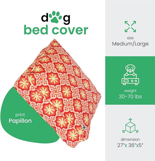 Molly Mutt Medium to Large Dog Bed Cover - Papillon Print - Measures 27”x36”x5’’ - 100% Cotton - Durable - Breathable - Sustainable - Machine Washable Dog Bed Cover