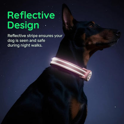 Airtag Dog Collar, Reflective Ultra-Durable Nylon Padded with QR Buckle & IP68 Waterproof Air Tag Holder Compatible for Apple AirTag, Comfortable for Small Medium Large Dogs (Pink,XL)