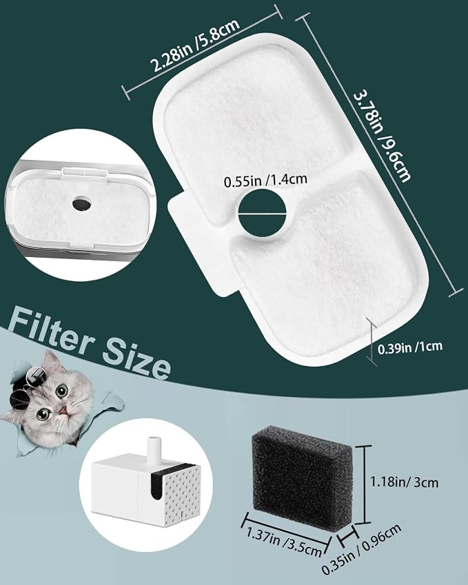 Cat Water Fountain Filter Replacements, 4 Months Set of Replacement Filters | 8 Pack Filters Individually Wrapped Easy-to-Replace Multi-Layer Filtration for Dockstream PLWF105/PLWF115/PLWF005 Fountain