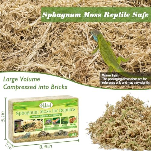 Sphagnum Moss for Reptiles, 1.1 lb Natural Terrarium Substrate Bedding