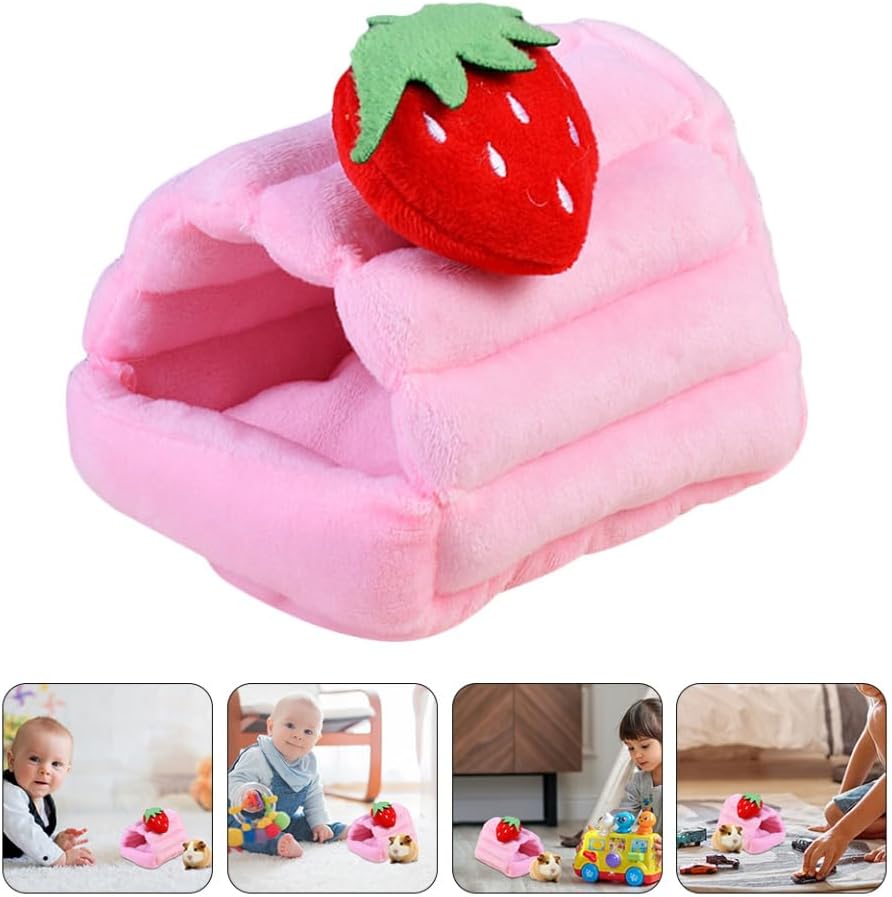 Totority Strawberry Cartoon Small Pet Warm House Bed Cozy Cotton Nest for Hamsters Ferrets Hedgehogs and Small Animals Soft Lightweight Hideout for Winter