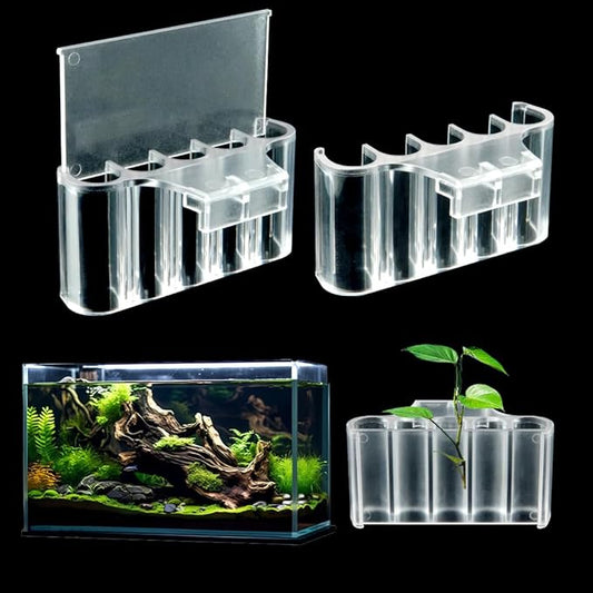 Aquarium Plant Holder,Fish Tank Plant Holder,Aquarium lid Clips,Aquarium Plant Pot,Hydroponic Fish Tank Planter, Aquatic Plant Cup for Aquascape Decorations (Transparent, 2PCS Rimless)
