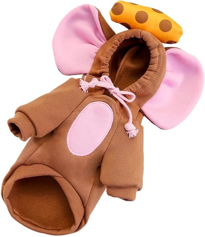 Dog Hoodies Cat Clothes Autumn Winter Sweatshirts Teddy Bulldog Bulldog Clothing Can Transform Into Frog Elk Mouse (Brown Mouse,L)