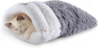 Cat Cave 4 in 1 Cat Sleeping Bag Cute Self Warming Cat Bed Cave with Plush Portable Snuggle Sack/Hideway for Indoor Cats & Small Pets Grey 21×17 Inch