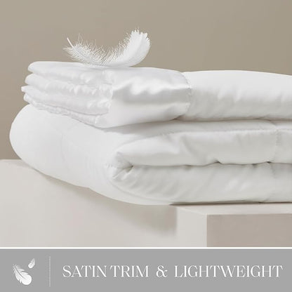 Madison Park Windom Down Alternative Blanket, Premium 3M Scotchgard Moisture Wicking Treatment, Lightweight and Soft Bed Cover For All Season, Satin Trim, White Twin