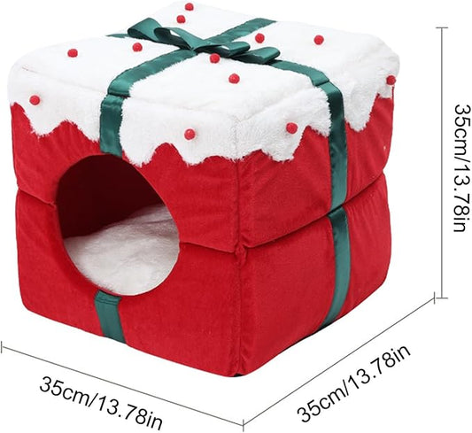awakentti 2-in-1 Christmas Cat Bed, Can Be Used as a Christmas Cat Litter or a Christmas Cat Sofa Bed, Machine Washable and Tumble Dry for Small Dog or Bunny
