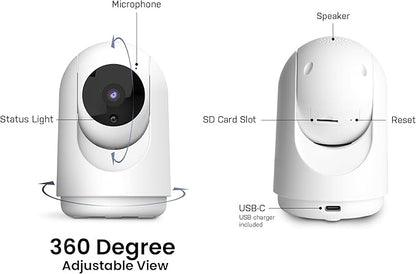 Feit Electric Indoor Security Camera with Motion Detection, 30ft. Night Vision, Pan and Tilt Head, 2.4GHz WiFi, 2-Way Audio, 1080p HD, Works with Alexa & Google Asst, Plug-in, White, CAM/PAN/WiFi/G2