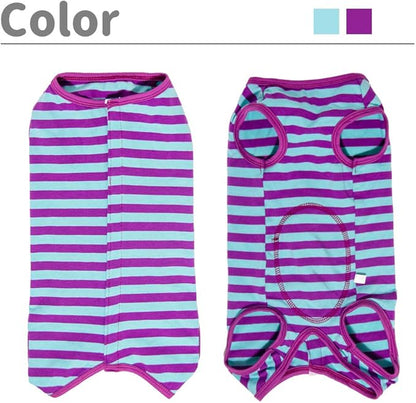 Dog’s Recovery Suit Post Surgery Shirt for Puppy, Wound Protective Clothes for Little Animals(Purple Blue Stripe-l)