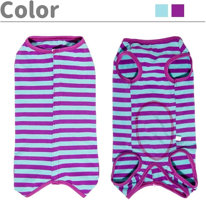 Dog’s Recovery Suit Post Surgery Shirt for Puppy, Wound Protective Clothes for Little Animals(Purple Blue Stripe-XL)