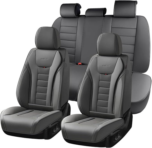 Coverado Car Seat Covers Full Set, Seat Covers for Cars, Front Seat Covers and Back Seat Cover Waterproof Leather Automotive Seat Cover, Universal Car Interior Protectors Cushion for Most Cars