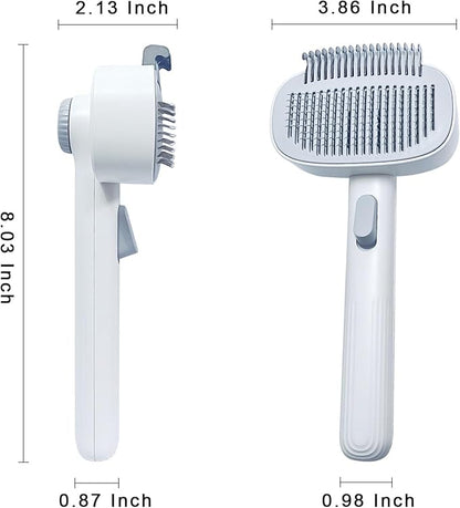 2-in-1 Dog & Cat Grooming Brush – Adjustable Deshedding Comb & One-Touch Clean | Skin-Safe Rake for Mats, Tangles, Shedding | Long/Short Hair Pets