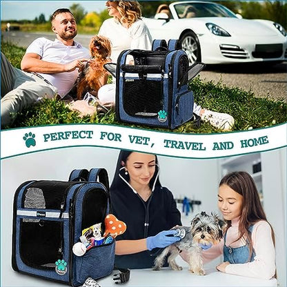 PetAmi Dog Backpack Carrier for Cats, 4-Way Entry Ventilated, 18 lbs, Blue