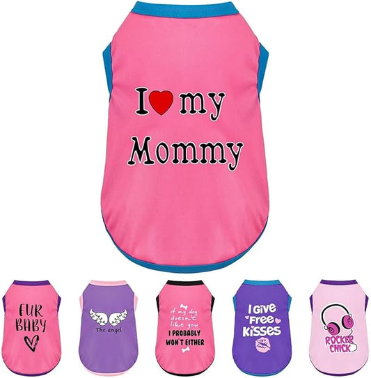 Color-Blocked Dog Tank Top with Playful Heat Transfer Designs – Lightweight Polyester Shirt for Small,MediumDogs, Perfect for Casual Outings.I Love My Mommy Pink S