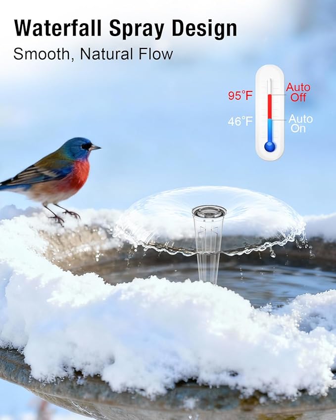 Bird Bath Heater with Fountain–500W Outdoor Cast Aluminum Submersible De-Icer, Birds Bath Water Heater for Winter with Thermostat, Chicken Waterer & Pond Heater with 9.8 Ft Cord