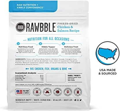 BIXBI Liberty Freeze-Dried Dog Food Topper & Treats, Chicken & Salmon – 94% Meat & Organs, No Refrigeration – USA Made, 12 oz