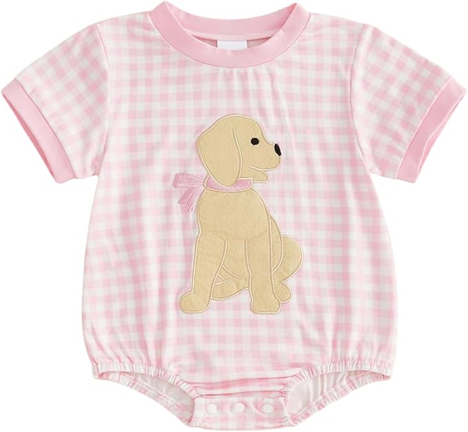 Baby Girl Summer Clothes Dog Bubble Romper Newborn Infant Plaid Onesie Spring Summer Toddler Bodysuit Clothes