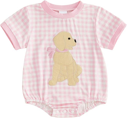 Baby Girl Summer Clothes Dog Bubble Romper Newborn Infant Plaid Onesie Spring Summer Toddler Bodysuit Clothes