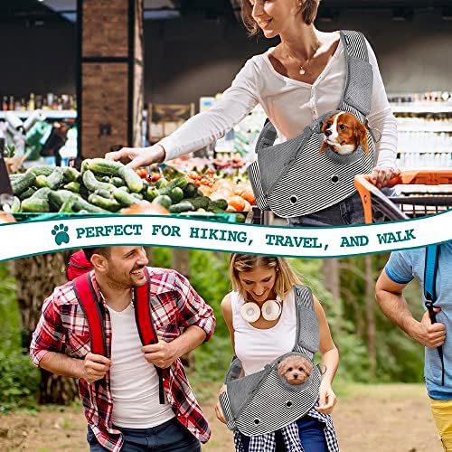 PetAmi Small Dog Sling Carrier, Puppy Cat Hands-Free Purse, 5 lb, Stripe