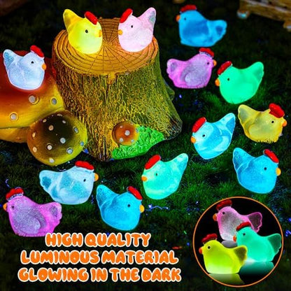 64PCS Luminous Mini Resin Chicken Figurines 8 Colors Tiny Chickens