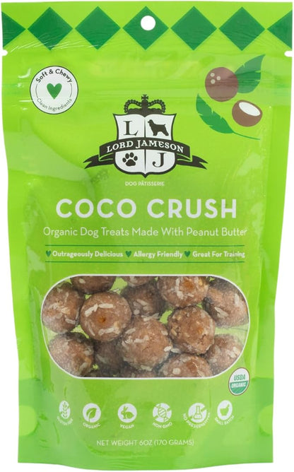 Lord Jameson: Coco Crush 6 oz - Dog Patisserie Treats, Organic Soft & Chewy No-Bake Recipe, PB & Coconut Superfood Bites, Gluten & Preservative Free